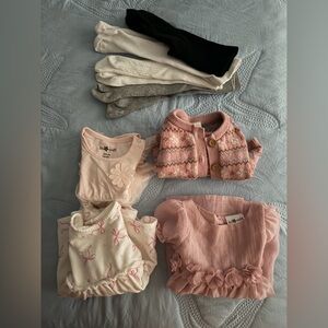3 pair Pink dresses and 1Floral Knit Cardigan Set for Kids-Pink+4 pair of tights
